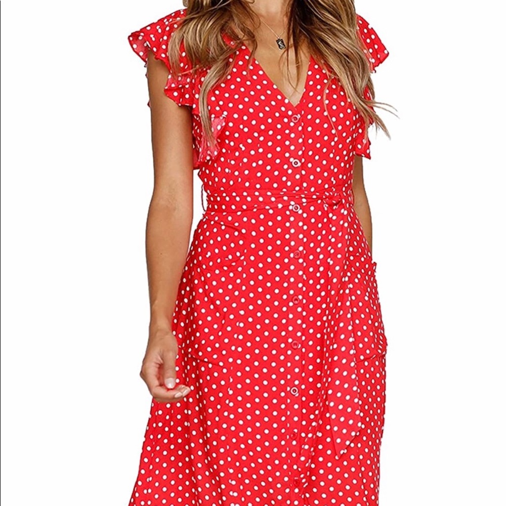 Boho Polka Dot Sleeveless Swing Midi Dress Pockets